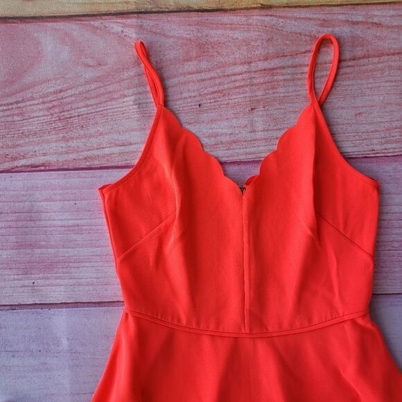 Ted Baker Neon Orange Simbah V-Neck‎ Scallop Asymmetric Hem Midi Dress M/L - Picture 4 of 6